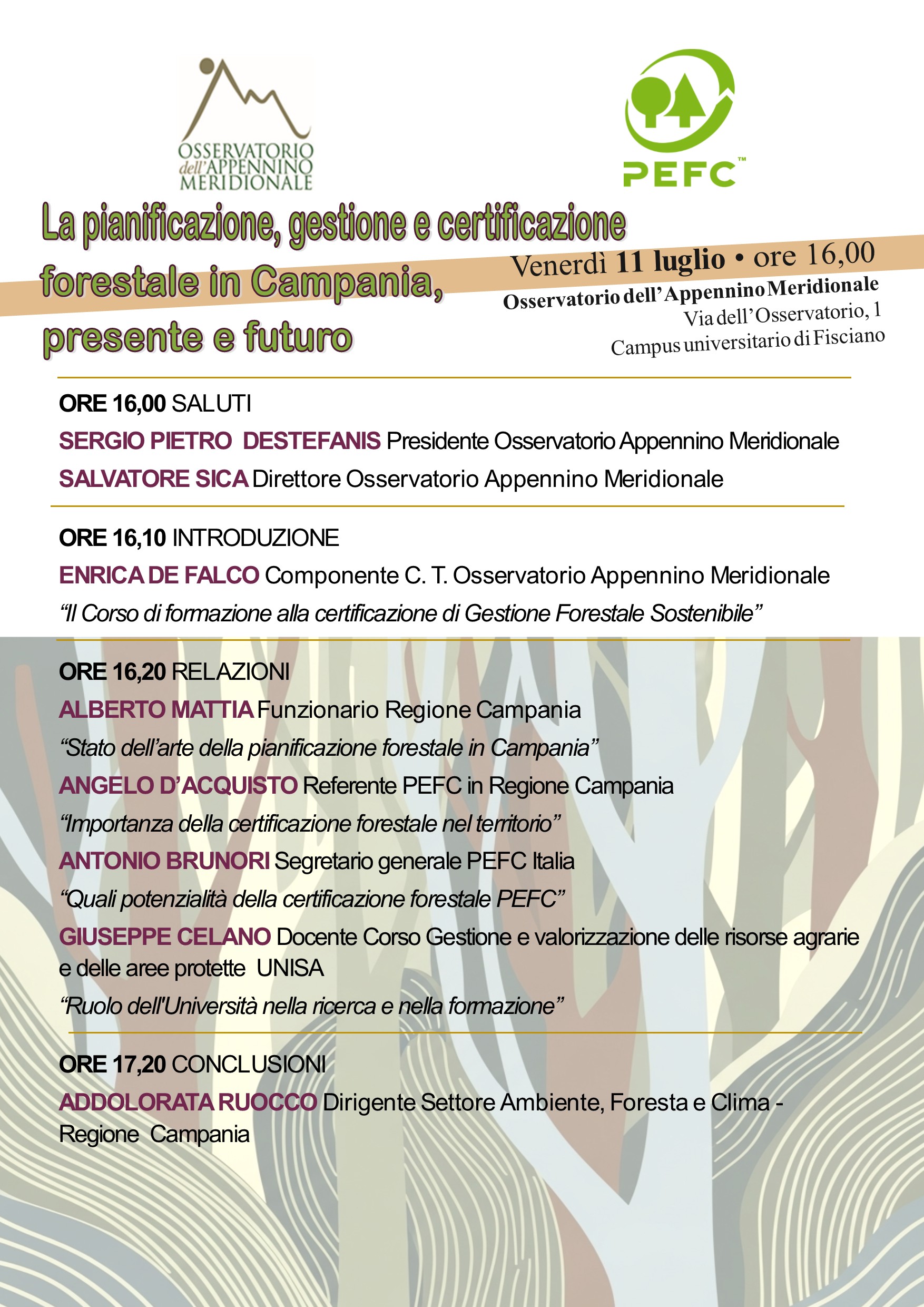 Seminario su “La pianificazione, gestione e certificazione forestale in Campania, presente e futuro”, Sala conferenze Osservatorio A.M., 11 luglio 2025